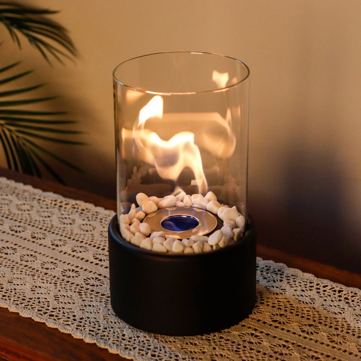 10.5" H Portable Tabletop Round Fireplace(Black)