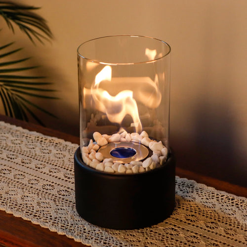 10.5" H Portable Tabletop Round Fireplace(Black)